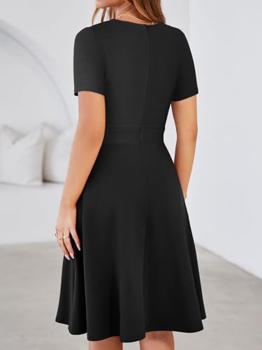 YATHON Women's Short Sleeve Vintage A Line Dress Fit and Flare Summer Cocktail Party Work Dresses with Pockets2