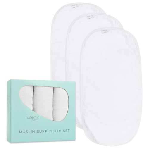 Natemia Muslin Burp Cloths for Baby Boys and Girls - Super Absorbent Baby Burp Cloths, Viscose Derived from Bamboo Cotton Baby Washcloths, 3-Pack Neutral Burp Cloths for Newborn, 21