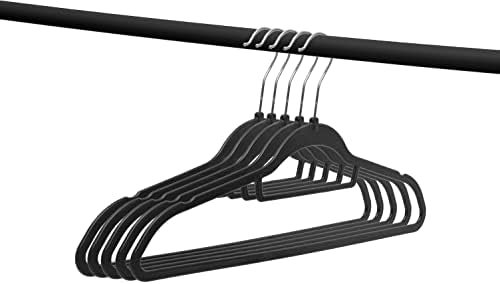 KAPCO Adult Suit Hangers (50 Pack, 45cm Wide) Black Plastic Clothing Coat Hanger for Wardrobe, Closet & Clothes Rail, Heavy Duty Strong Non Slip Space Saver Slim 360 Hook with Notch Trouser & Tie Bar