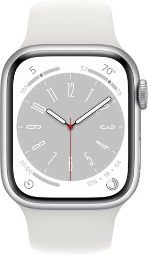 Image of Apple Watch Series 8 (GPS + Cellular, 45MM) Silver Stainless Steel Case with White Sport Band (Renewed)