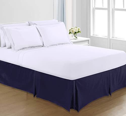 Sapphire Collection PLAIN DYED POLY COTTON PLEATED PLATFORM BASE VALANCE SHEETS (Single, Navy Blue)
