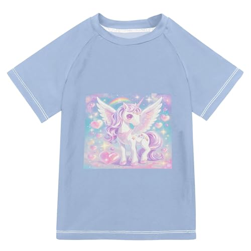 Cute Cartoon Unicorns Hearts Girl Bathing Suit Sun Protection Tshirts Swimwear Beach Tops 3T