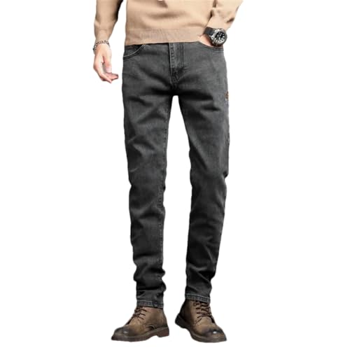 Men Vintage Blue Solid Color Elastic Classic Slim Denim Jeans Black gray9 38