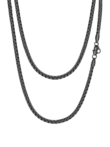 PROSTEEL Chaine Noire Collier Homme Acier Inoxydable de 46cm, Collier Homme à Maillons Plat, 4mm de Large