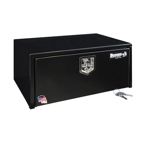 Image of Buyers Products 1703303 Black Steel Underbody Truck Tool Box, 14x16x30 Inch | Truck Bed & Underbelly RV Storage Box, Locking T-Latch, Weather-Resistant, Heavy-Duty Flatbed Job Box, Made in USA