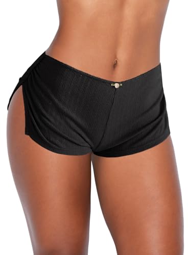 Low Rise Booty Shorts Micro Mini Pajamas Shorts for Women Cute Boy Short Side Slit Ruched Lounge Pj Bottoms