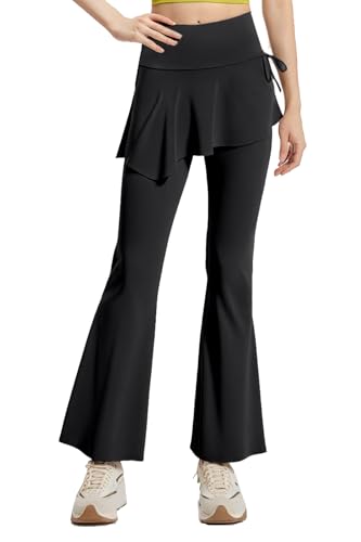 [MORGEN SKY] レディース ヨガパンツ フレアパンツ 一体型 スカート付き レギンス レイヤード ダンス ヨガウェア フィットネス スポーツ ピラティス トレーニング ハイウエスト ストレッチ 体型カバー 美脚 CK139 (JP, アルファベット, L, ブラック)のサムネイル