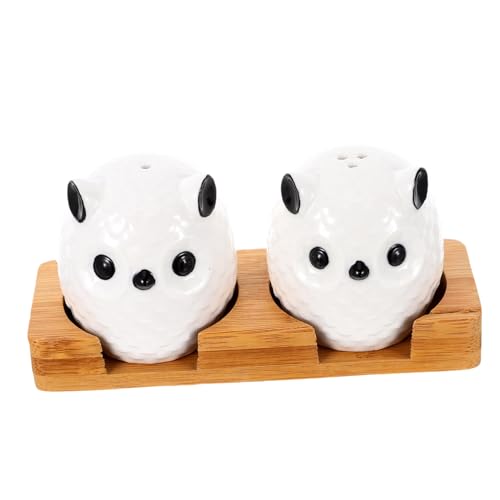 GRIRIW 2pcs Ceramic Owl Novelty Seasoning Pot Set White Ceramic Spice Jars Salt Sugar Container Kitchen Counter Decorative Jars