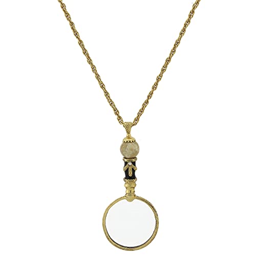 1928 Jewelry Deco Magnifying Glass Riverstone Gemstone Black Enamel Pendant Necklace For Women 30" - Magnification Power: 2X, Multifunctional Magnifier Perfect For Reading Menus, Books, Made In USA
