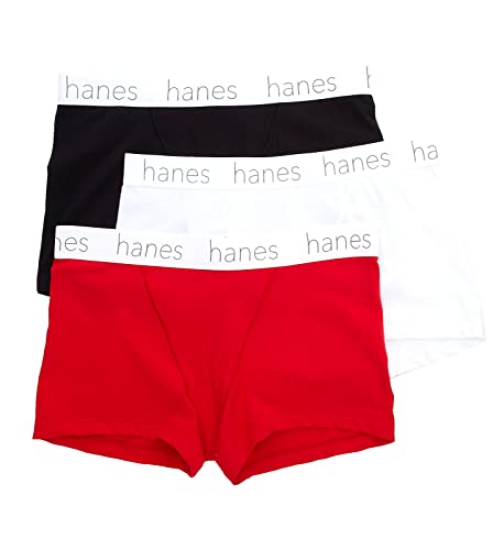 Hanes Women's Cotton Blend Boxer Brief Panty - 3 Pack, 45UOBB, Black/White/Shelton, M