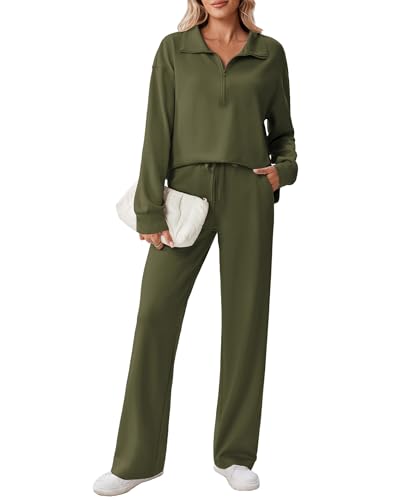 Image of PINSPARK 2 Piece Sets for Women 1 /2 Zip Sweatsuit Loose Fit Sweatshirt Straight Leg Pants 2026 Matching Outfit Fall Tracksuit
