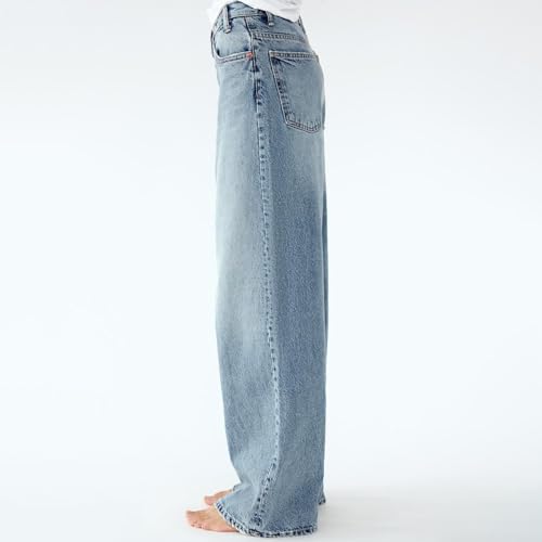 Owl's-Yard Women's Y2k Mid Rise Washed Baggy Jeans Crossover Wide Leg Loose Boyfriend Denim Pants Trousers with Pockets4