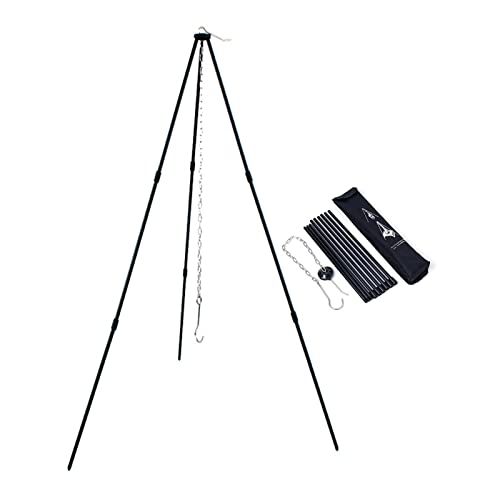 Topyond Dreibein Grill,Kochen Stativ im Freien, BBQ Dreibein,Faltbares Lagerfeuer Kochstativ Stativ aus Aluminiumlegierung, Campingzubehr Mit Kette Und Tragetasche(Schwarz),Camping Grill Klappbar
