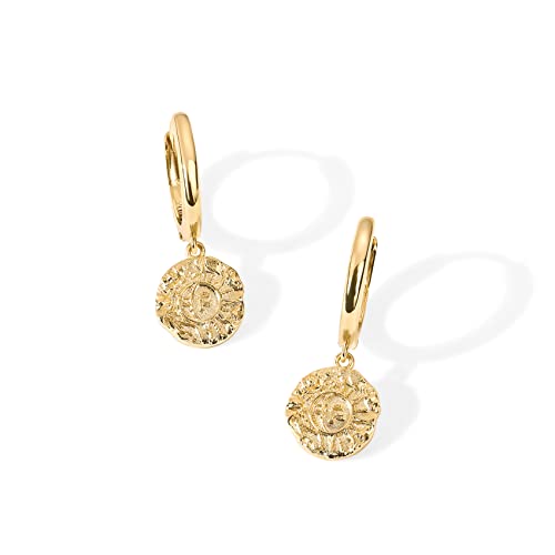 PAVOI 14K Gold Plated S925 Sterling Silver Post Lightweight Drop Dangle Huggie Hoop Earrings for Women | Star, Lock, Pearl, Cross, Lightening, Coin | Dainty Earrings3