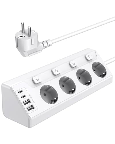 Vipwell Prise Plan de Travail Cuisine, Multiprises avec 2 Ports USB A et 2 Ports USB C, Multiprise 4 Prises avec Interrupteur, Rallonge Électrique 2m pour Meuble,...