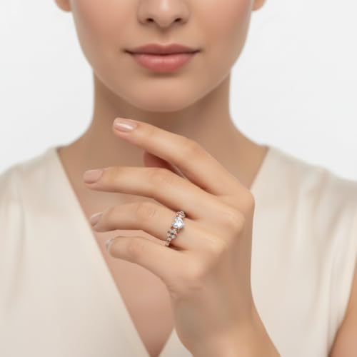Image of Choose Your Gemstone Beautiful XO Design Diamond CZ Ring 925 Sterling Silver Heart Shape Side Stone Engagement Rings Lightweight Office Wear Everyday Gift Jewelry US Size 4 to 12