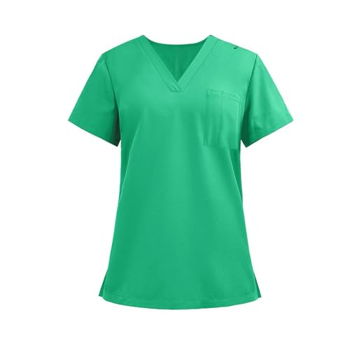 Image of FONMA Scrub Tops Women Plus Size Stretchy V-Neck Scrub Shirts with 4 Pockets Breathable Short Sleeve Nurse Uniforms