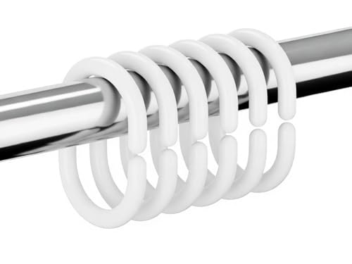 Catálogo de Anillos para cortinas de ducha del mes. 46 Resze - 24 anillos de cortina de ducha, ganchos de plástico blanco para cortina de ducha, ganchos en forma de C, ganchos para colgar para baño, ducha