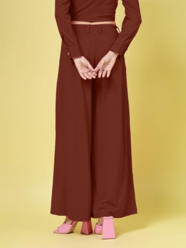 Image of FYLTR Women's Stretchable High Waist Wide-Leg Front Pleated Formal Trouser