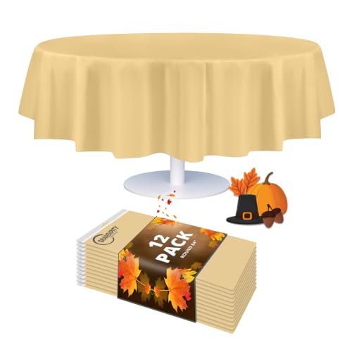 Grandipity Plastic Table Cloth Disposable 12 Pack 84" Round Ivory