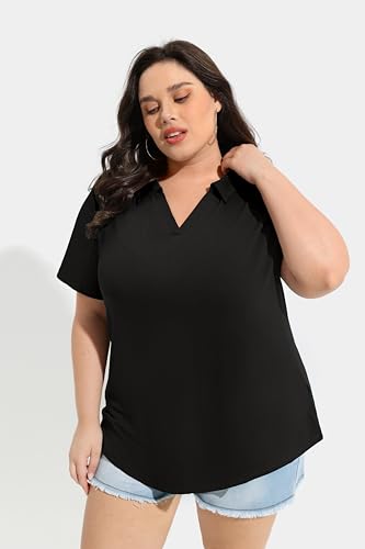 TIYOMI Plus Size Collared Polo Shirts Summer Short Sleeve V Neck Business Tops for Women XL-5XL3