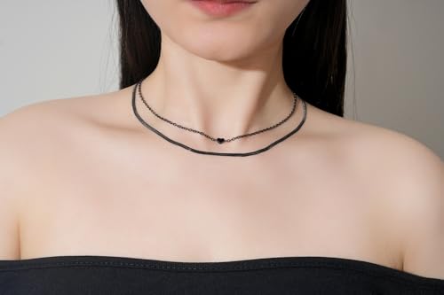 Layered Necklaces for Women, Dainty Gold Choker Necklace,14K Gold Plated Herringbone Cable Link Chain Heart Pendant Necklace Set for Women, Surgical Steel Womens Chain4