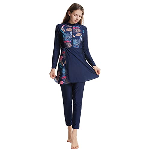 Muslim Swimsuits for Women Long Sleeve Built-in Bra Swimming Tops + Swimming Pants + Hijab Burkini Full Cover Swimwear3