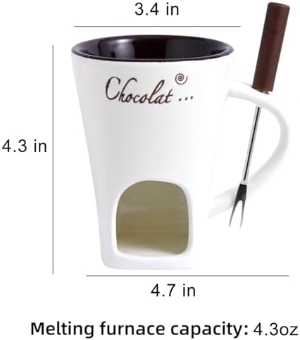 Chocolate Fondue Cups, Multifunction Ceramic Hot Tealight Mugs with Fork, Melting Mug, Dark Peanut Butter Mug Gi-ft Set(White,1pc)