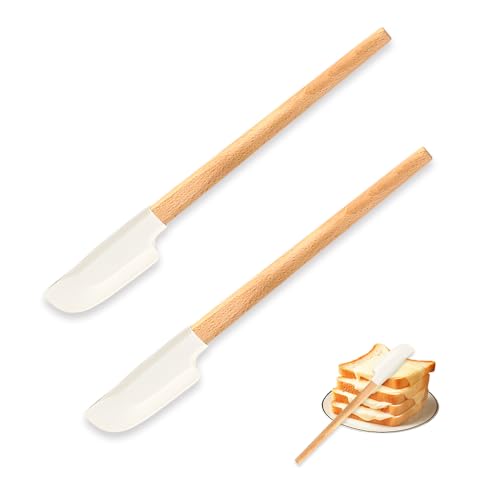 HMCEY 2 Pezzi Spatola Silicone Cucina,Spatola Pasticceria con Manico in Legno,Silicone Spatula,Spatole Miscelazione per Crepes,Raschietto Torta per Crema,Utensili da Cucina Resistente Al Calore
