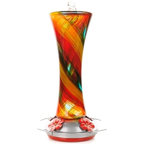 Hummingbird Feeder for Outdoors Hanging 24 Ounces Hand Blown Glass Outside Garden Patio Hummingbird Feeder with Perch and Ant Moat Gift Idea for Women (Circle) Cover