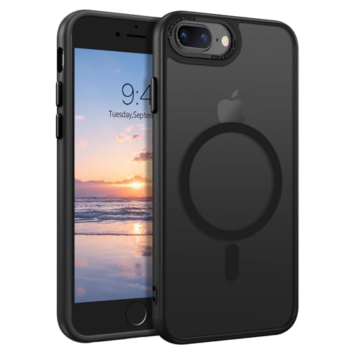 DOMAVER Hülle für iPhone 7 Plus/iPhone 8 Plus Handyhülle iPhone 8 Plus/iPhone 7 Plus Case Durchscheinend Matt Stoßfeste Damen Männer Rundumschutz Magnetisch Schutzhülle Schwarz