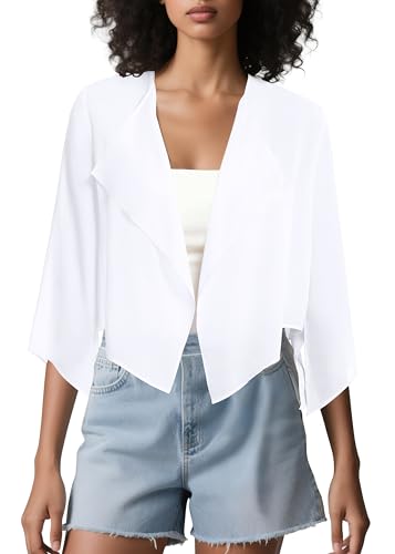 Image of Urban CoCo Women's Chiffon Shrug Cardigan Open Front 3 /4 Sleeve Drape Irregular Hem Bolero Summer Cover Up