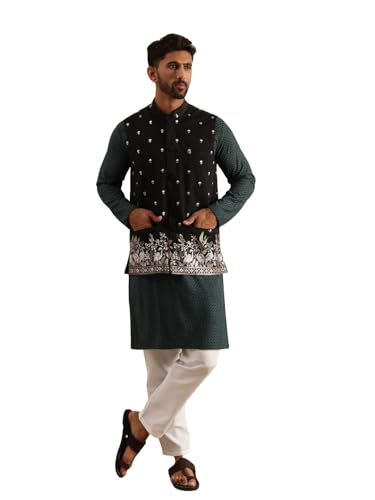 Kurta pyjama blanc en coton pour homme avec veste Nehru brodée