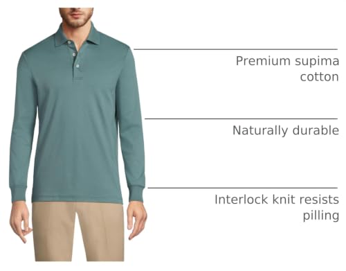 Camiseta Polo para Hombre de Lands' End, Mangas Largas, Algodón Supima Estadounidense, Cuello Elevado, Corte Tradicional, Estilo Casual de Negocios miniatura 4