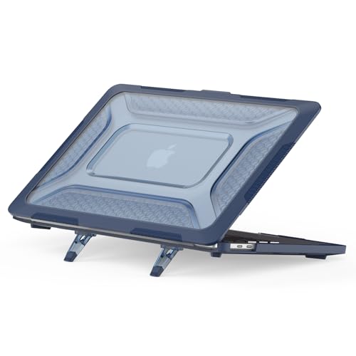 Image of ProElite Case for MacBook Air 13.6 inch 2022 2023 2024 2025 Release M5 /M4 /M3 A3113 M2 A2681 with Touch ID,Heavy Duty Honeycomb Hard Shell with Slim TPU Bumper and Fold Kickstand, Dark Blue