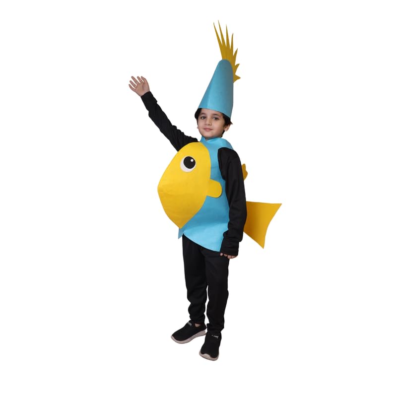 Image of Kaku Fancy Dresses Fish Costume Cutout with Cap for Kids, Water Animal Dress Up, Multicolour