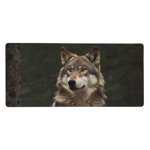 Tapis de souris grand format antidérapant 40 x 90 cm avec motif loup gris