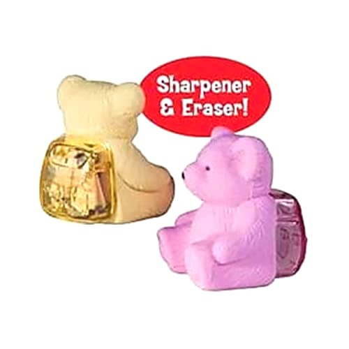 Image of Stationery Express Teddy Bear Kids Erasers with Sharpener Backpack Style Eraser Sharpner for Return Gift for Kids in Bulk Pack of 10 (50)