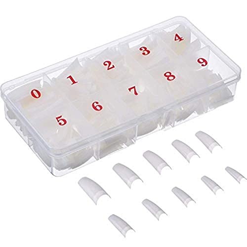 krofaue 500PCS Soft Gel False Nails Tips - Half Cover Acrylic Nail Tips 10 Sizes Lady French Style Acrylic Artificial Tip Manicure with Box for Nail Tips Art Salons and Home DIY