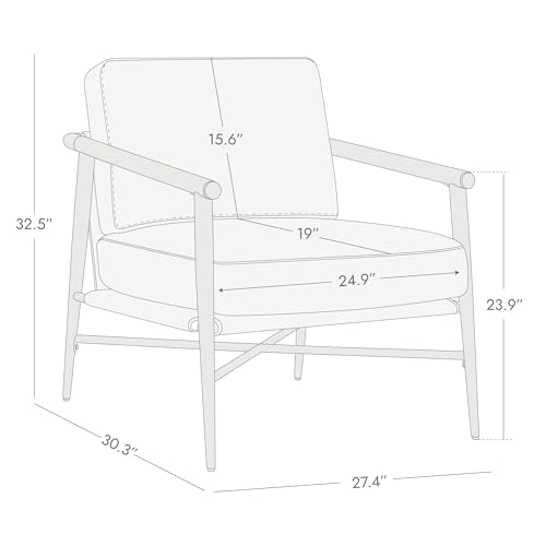 Image of Watson & Whitely Accent Chairs Set of 2, Mid Century Arm Chair for Living Room Bedroom, Modern Reading Chair Upholstered Lounge Armchair with Metal Frame & Wooden Armrests, Faux Leather in Grey