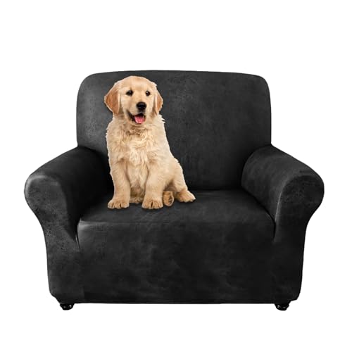 molasofa Single Sofa Cover for Home Decor, Super Soft Leather-Like Spandex Armchair Slipcover, Washable Non-Slip 1-Piece Chair Cover (Oversized Chair,02 Dark Gery)