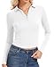Eyanse White Long Sleeve Collared Shirts for Women Cute Tops,Women's Sexy Deep V Neck Shirt Business Dressy Casual Tops Fitted Tight,L