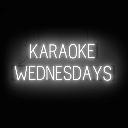 Image of SpellBrite LED Neon KARAOKE WEDNESDAYS Sign for Business - White, 41 inch x 15 inch | Ultra-Bright Click-Together Signage for Bars & Restaurants, with Visibility from 500 ft - 8 Animations, 6 Brightness Levels