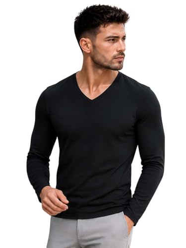 Image of Friskers Men's V-Neck Full Sleeves T-Shirt Blended Cotton with Elastane