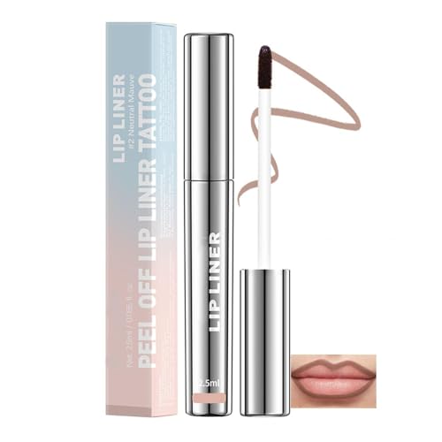 Peel Off Lip Liner Tattoo - Neutral Mauve Shade & Long-Lasting Matte Finish for Defined Lip Contour & Natural Gradient in Smudge-Proof & Kiss-Proof Formula, Waterproof & Precision Brush for Easy