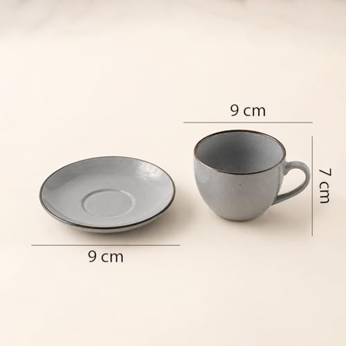 Image of The Earth Store Grey Marble Ceramic Cappuccino Cup with Saucer Set of 4 | 250ML Coffee & Tea Cups | Glossy Finish | Microwave & Dishwasher Safe | Ideal for Home & Gifting