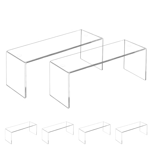 Aminigram 4 Pack Large Acrylic Risers Display Stands Perfume Organizer Stand Clear Acrylic Shelf for Show Decor Display Toys Cupcake and More(12.4 x 4 x 4.6 inches)
