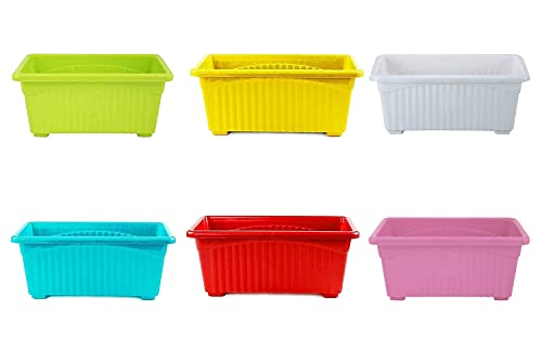 Image of Bianco Rectangular Plastic Pots for Plants, Jupiter Flower Pots for Home, Window Display, Garden (35 x 18.5 x 15 cm) (Multicolor) (Pack of 6)