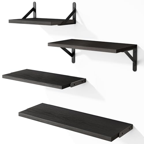 YGEOMER Floating Shelves for Wall, Black Wall Shelves Different Sizes for Living Room, Bathroom, Bedroom, Kitchen, Home Decor (Set of 4)