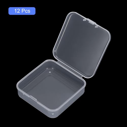 Image of uxcell 12Pcs Clear Small Plastic Beads Storage Containers with Lids, Square Anti-Oxidation Jewelry Storage Boxes for Small Items Craft, Beads, Ear Studs, Necklaces(3x2.95x1.02In)